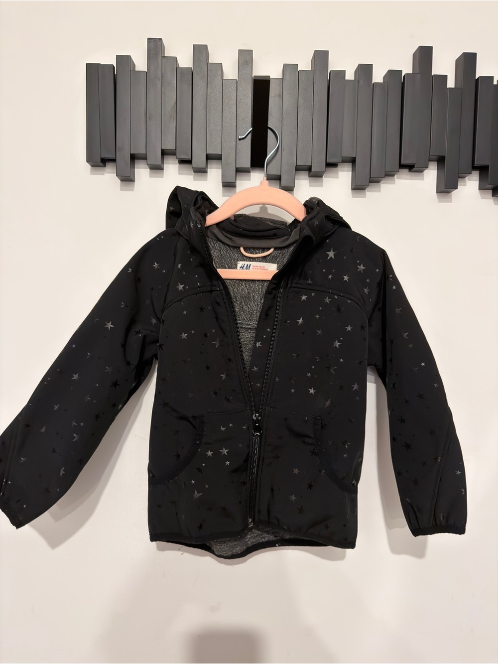 H&M Girls Black Star-Print Hooded Jacket